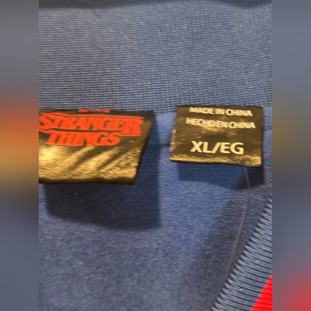 Stranger Things Blue WSOX 94.5 FM Graphic Satin Bomber Jacket - Picture 2 of 3